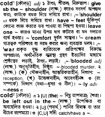 Cold meaning in bengali