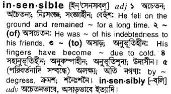 Insensible meaning in bengali