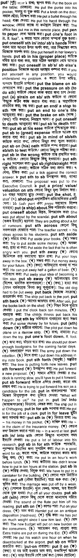 Put meaning in bengali