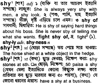 Shy meaning in bengali