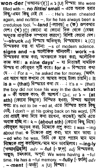 Wonder meaning in bengali